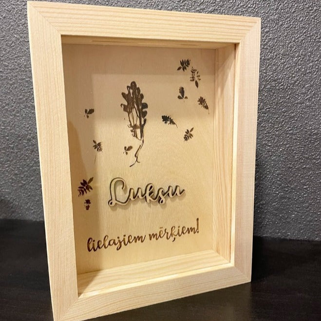 Krājkases tips- lielajiem mirkļiem. Var pievienot 3D burtus ar īpašnieku vārdu vai uzvārdu